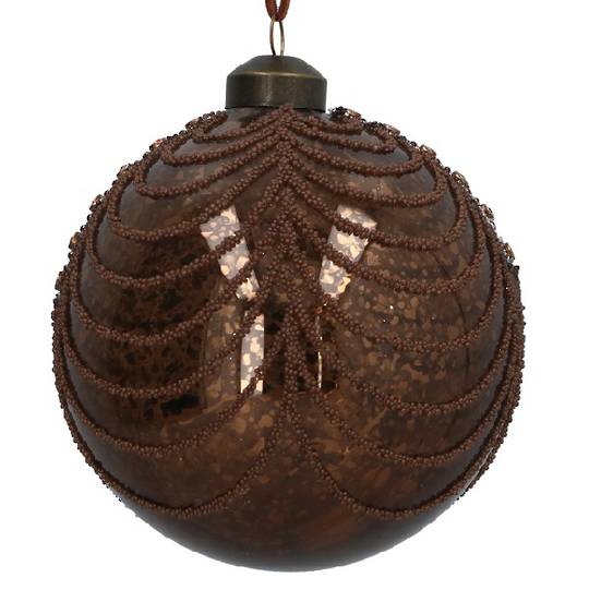 INDENT - Pack 12, Glass Ball Large Antique Brown, Bead Swags 10cm